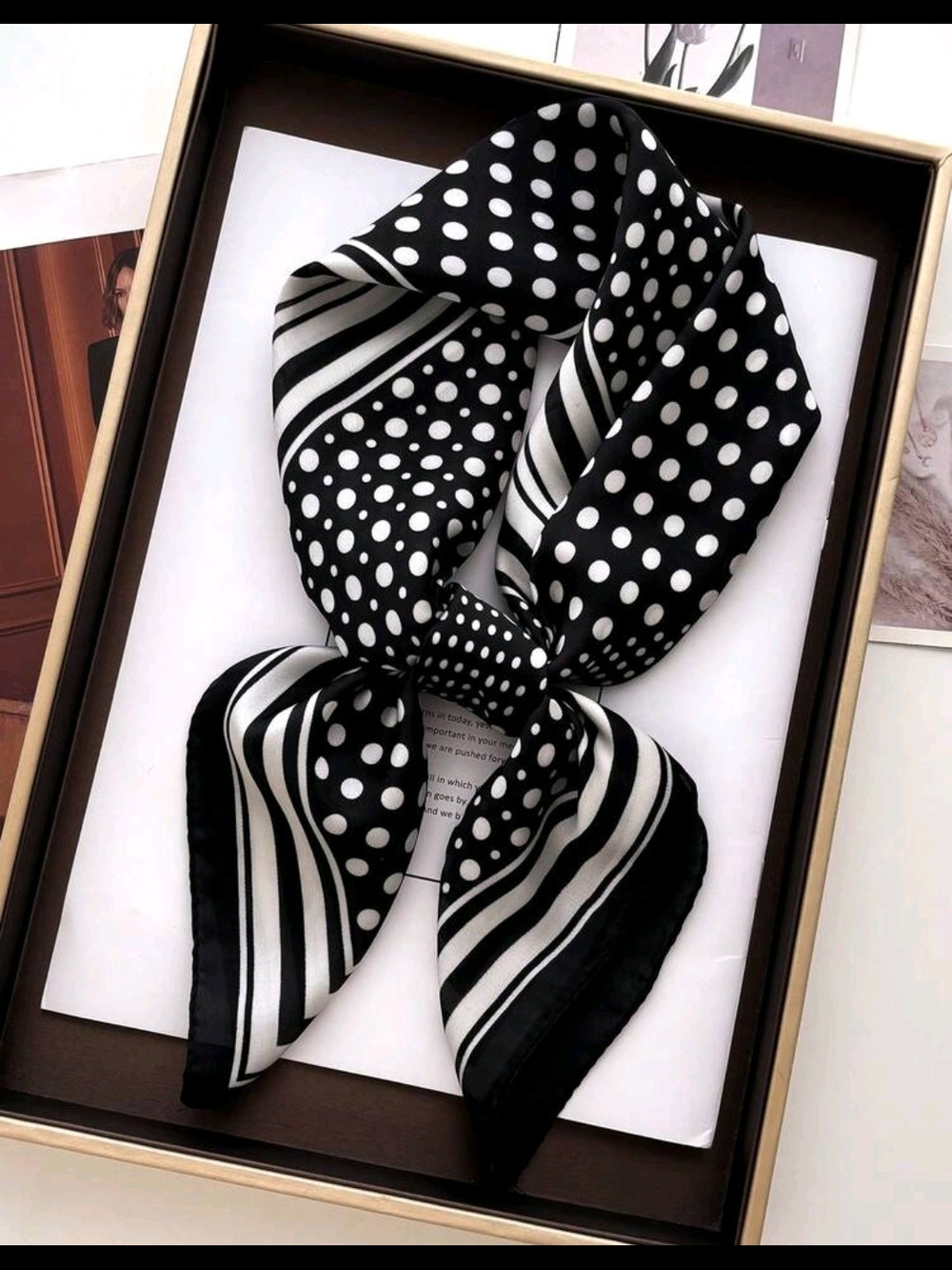 Black & White Polka Dot and Stripe  Scarf 27.5"/27.5"